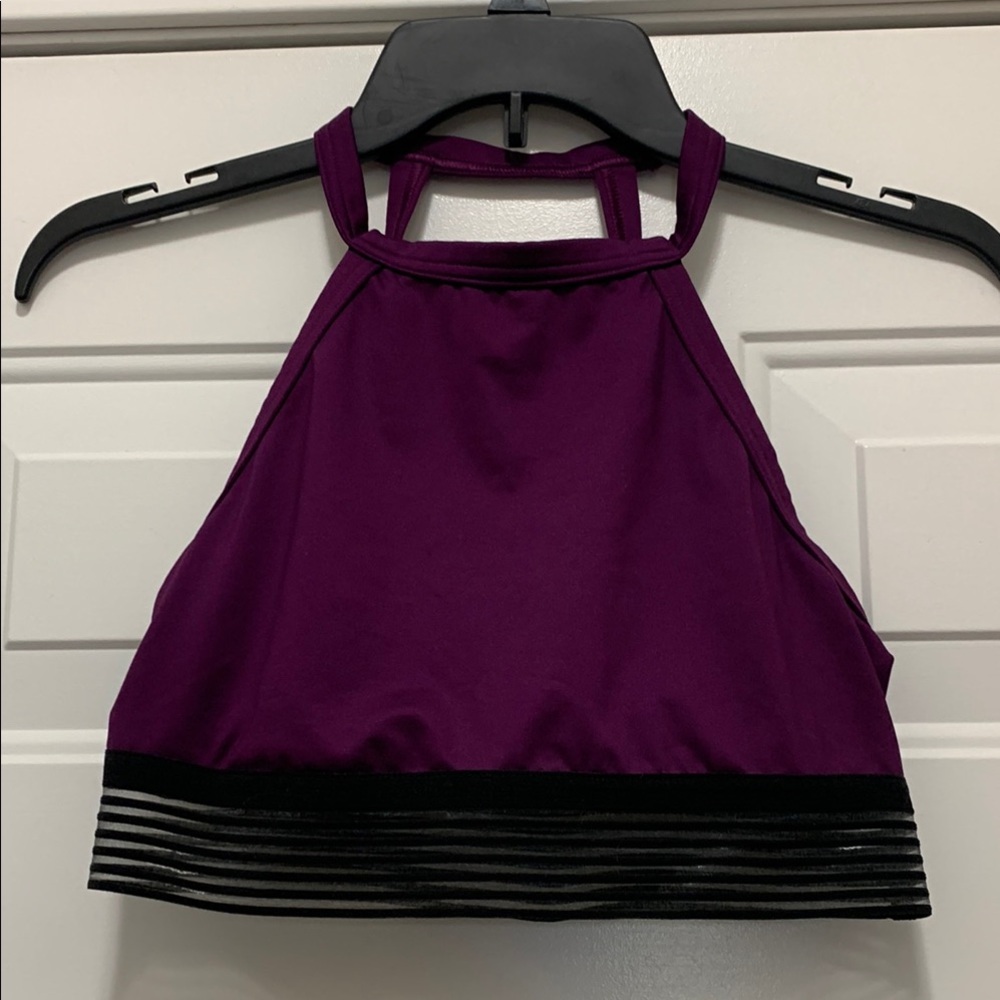 3/$15 Victoria Sport Purple Halter Crop Top with Black Striped Mesh Size Medium